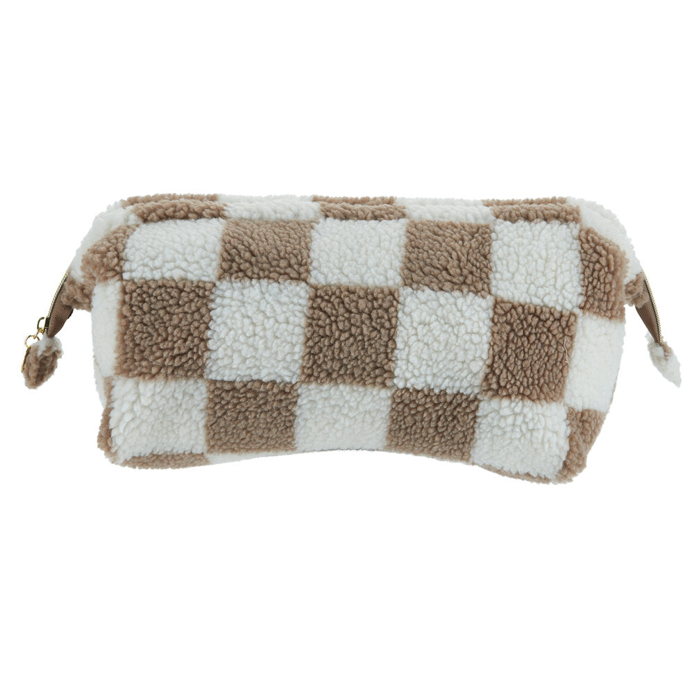 Toilettaske, brun/hvid - 12x28 cm.